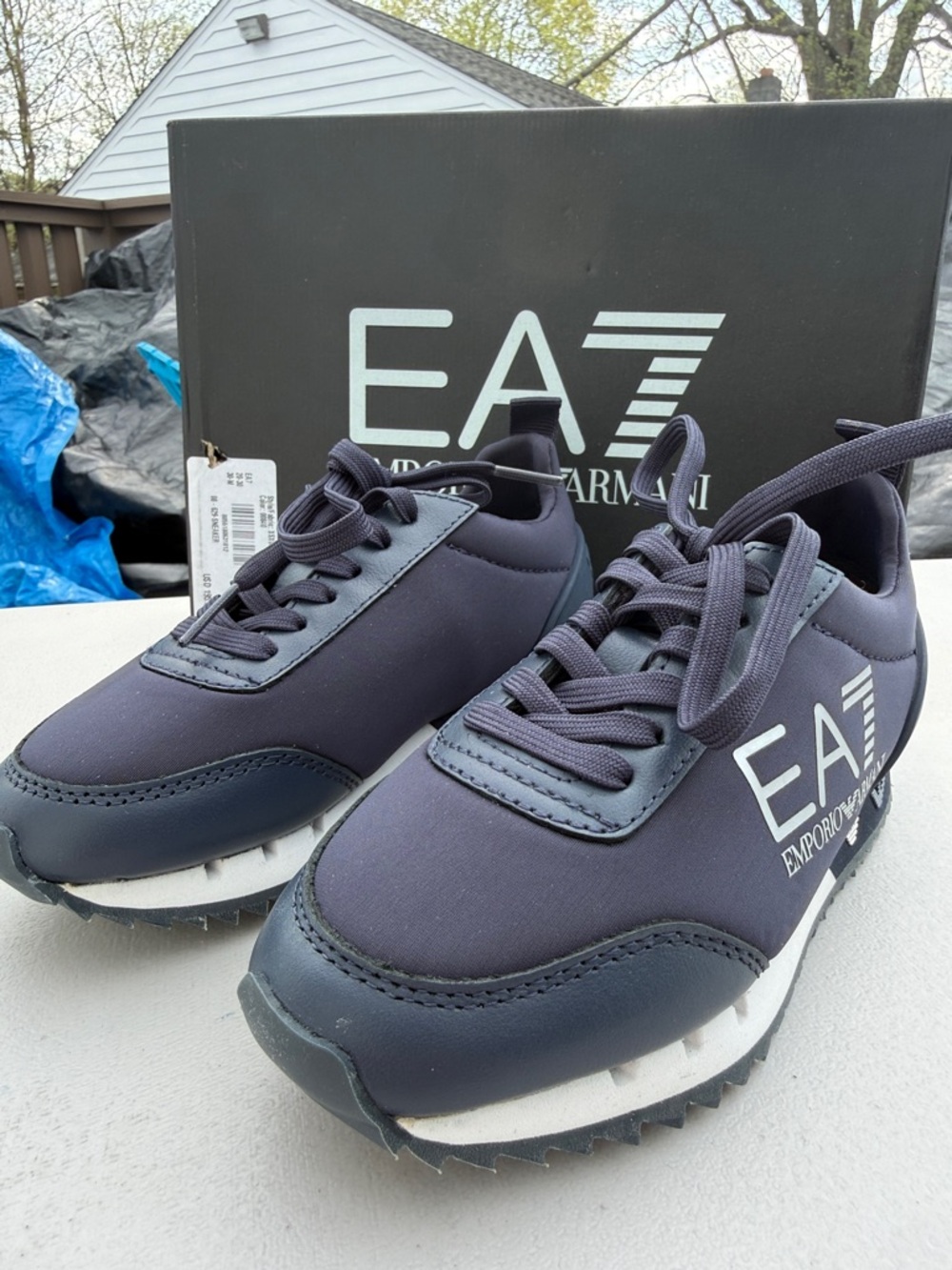 Emporio Armani Navy and White EA7 Runner Sneakers